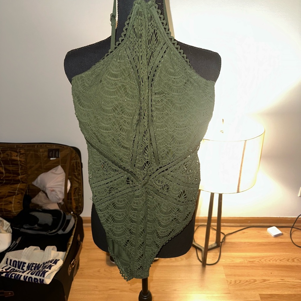 BECCA Olive Green Crochet One-Piece Swimsuit